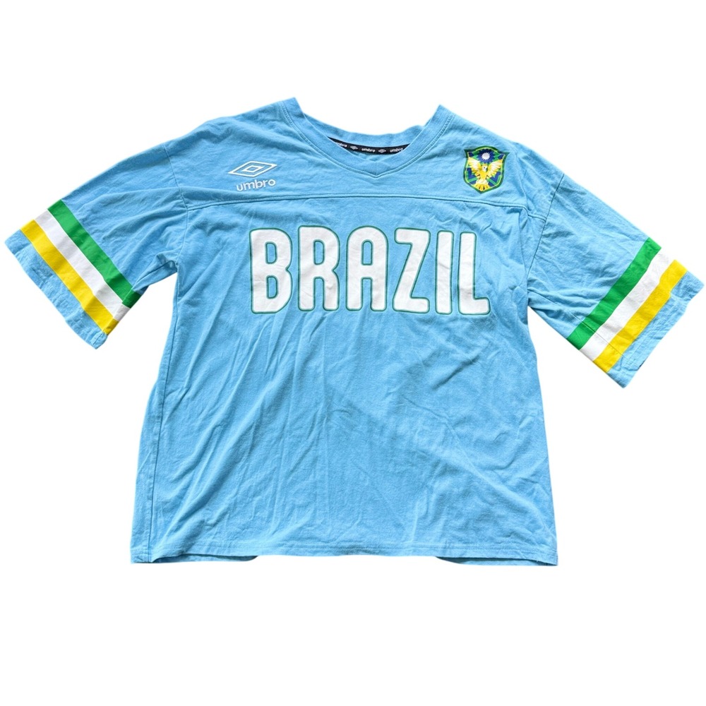 Umbro Brazil Soccer Jersey Men XL Blue #10 V-Neck Futbol Football Shirt